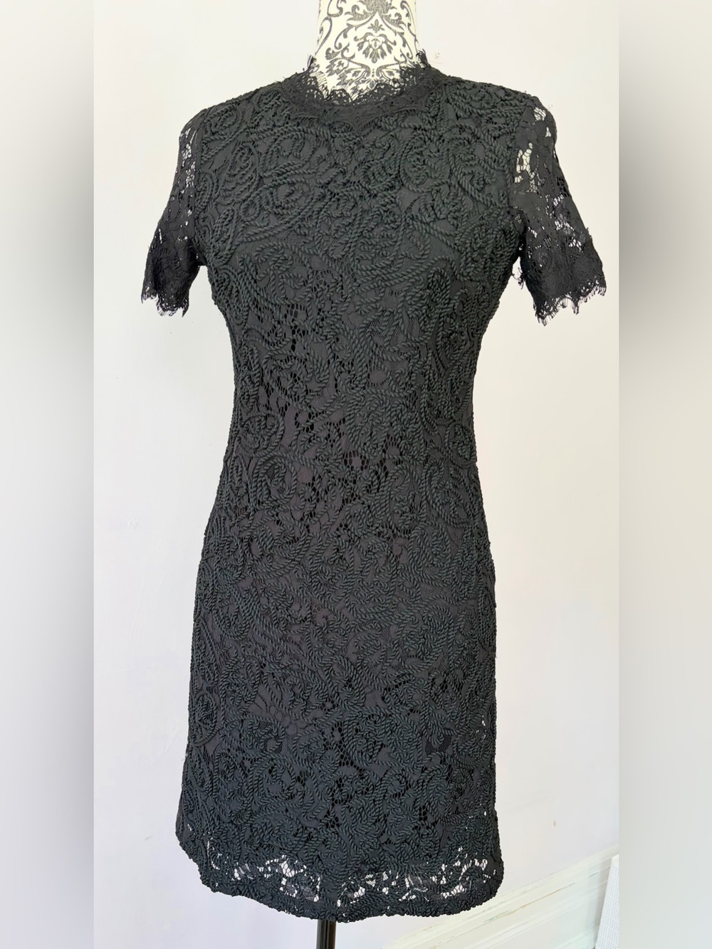 Dex Black Floral Short Sleeve Lace Mini Dress Size XS Like New